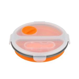 Lancheira redonda de silicone dobrável com tampa