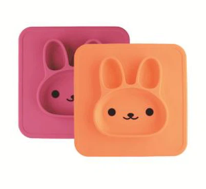 Talheres de prato de silicone de coelho para bebê